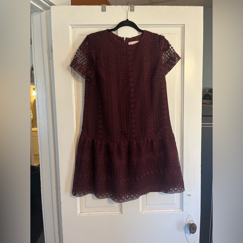 LOFT Women’s Maroon Lace Ruffle Dress